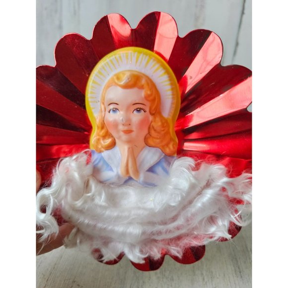 Vintage aluminum angel cherub red tree topper metal mini blow mold Xmas tree - Picture 3 of 11